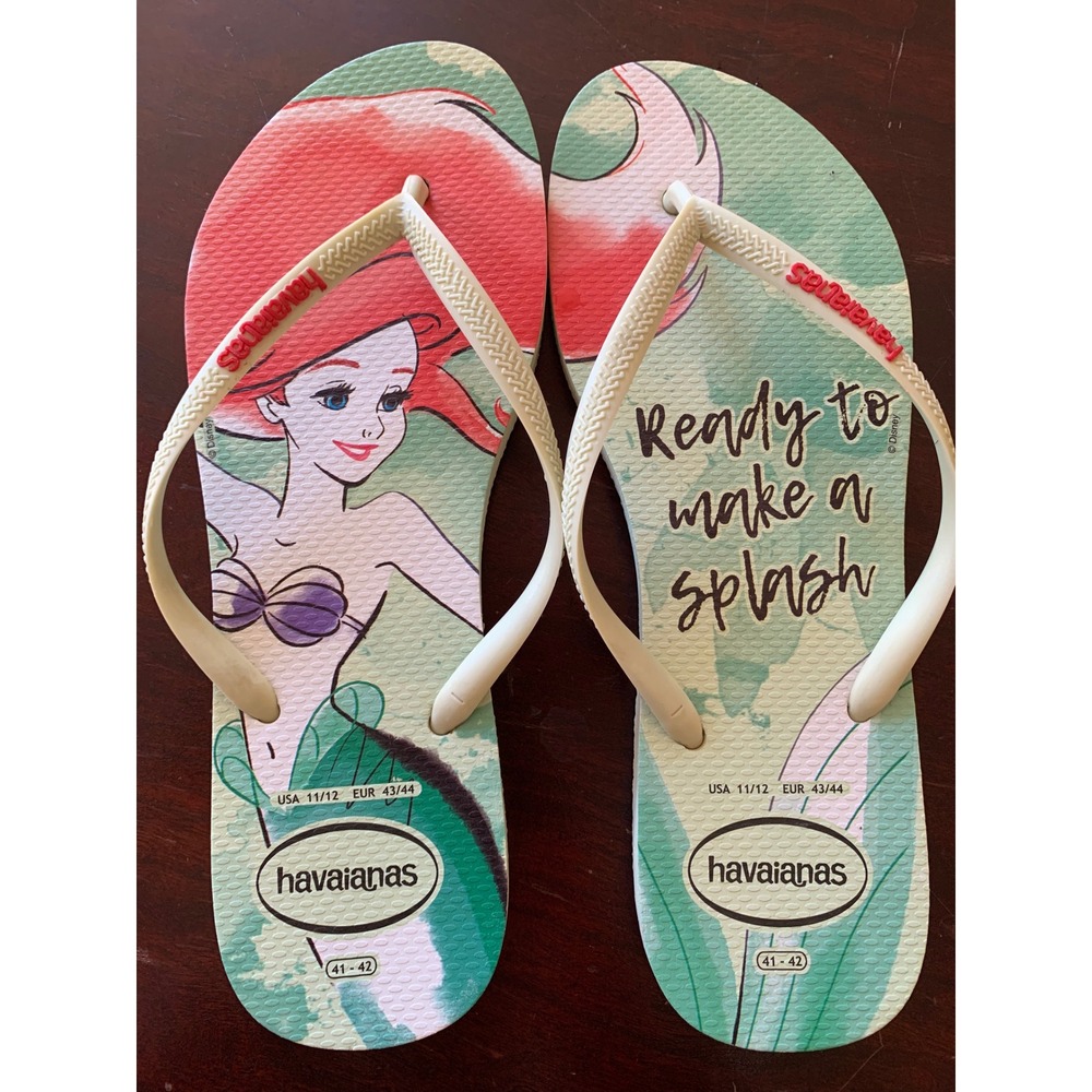 Havaianas Disney The Little Mermaid Ariel Flip Flops USA 11/12 White Green Red
